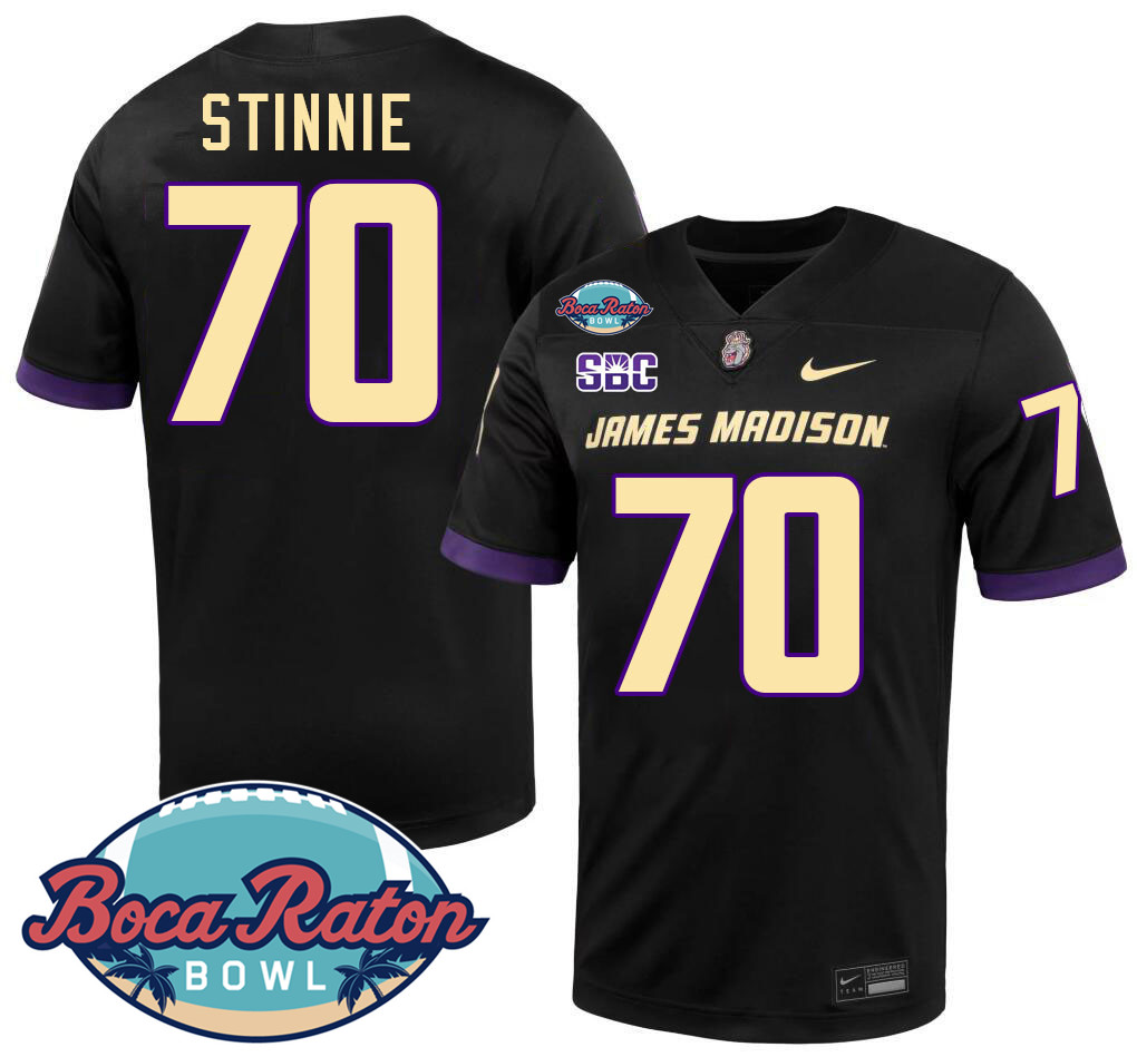 #70 Aaron Stinnie James Madison Dukes 2024 Boca Raton Bowl Jersey-Black